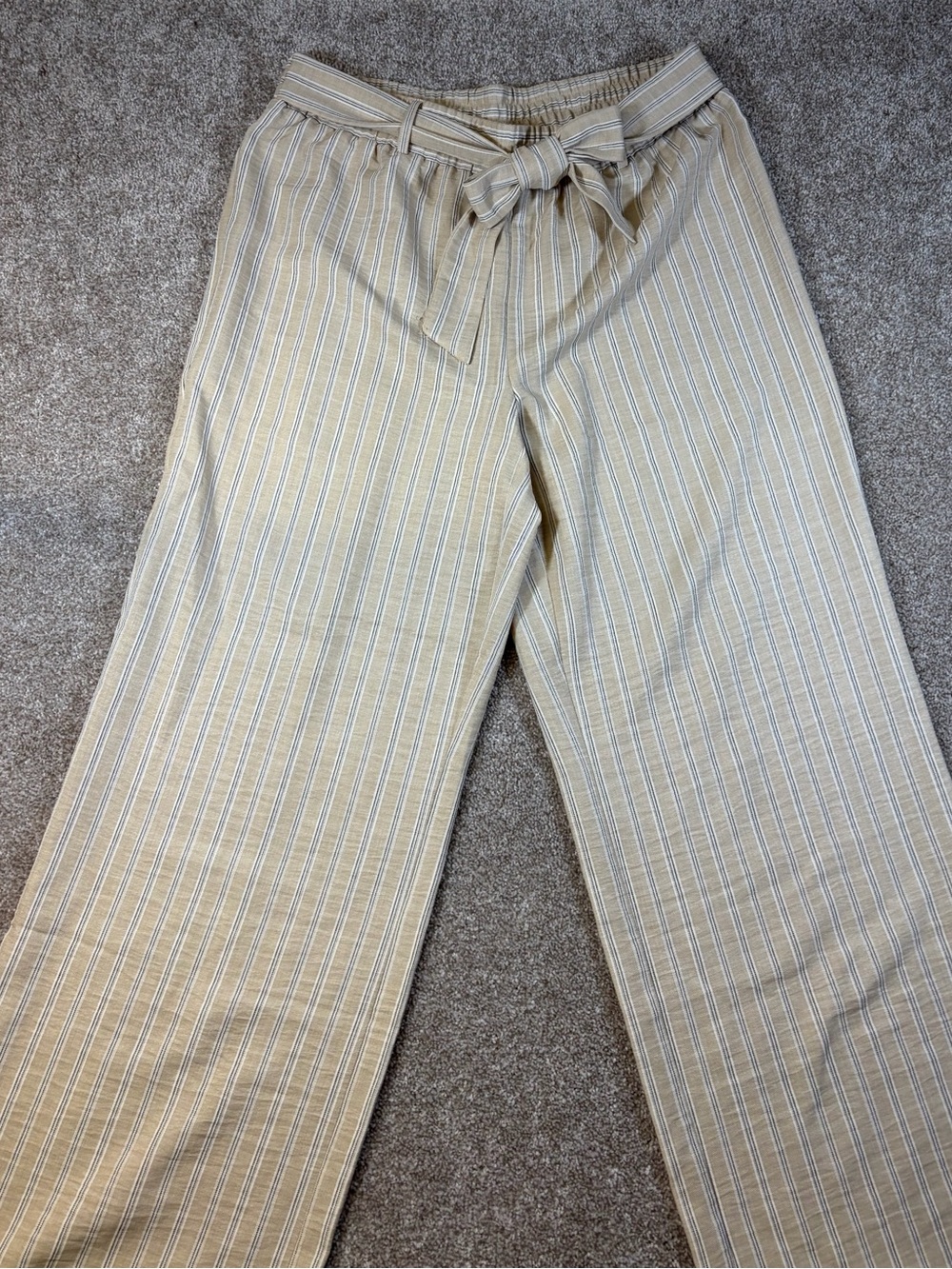 Striped Tie-Waist Wide Leg Pants in Beige